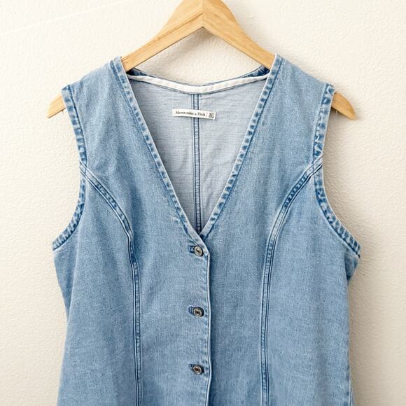ABERCROMBIE & FITCH | Mara Denim Vest Mini Dress Button Down Jean | Size XL Tall - Picture 3 of 8